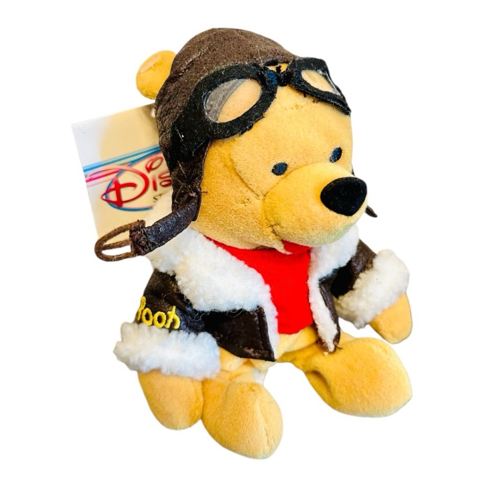 Pilot Pooh Bean Bag 8" faux leather flight jacket Disney Winnie Pooh NWT